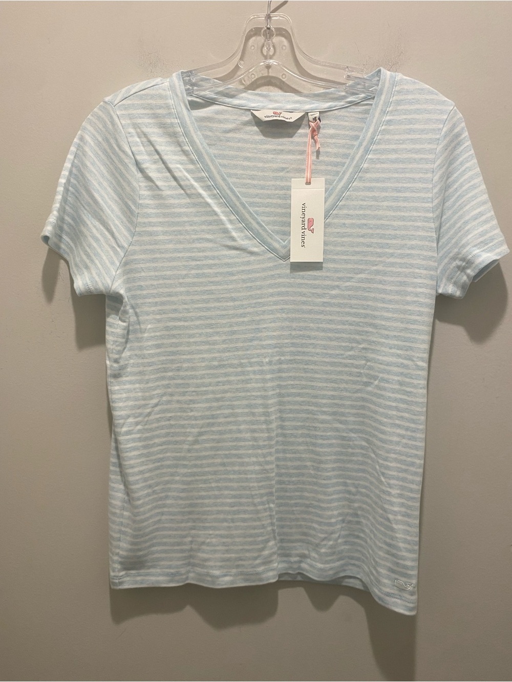 Vineyard Vines Casual Knits Stripe Simple V-Neck Tee Pale Blue & White Size M